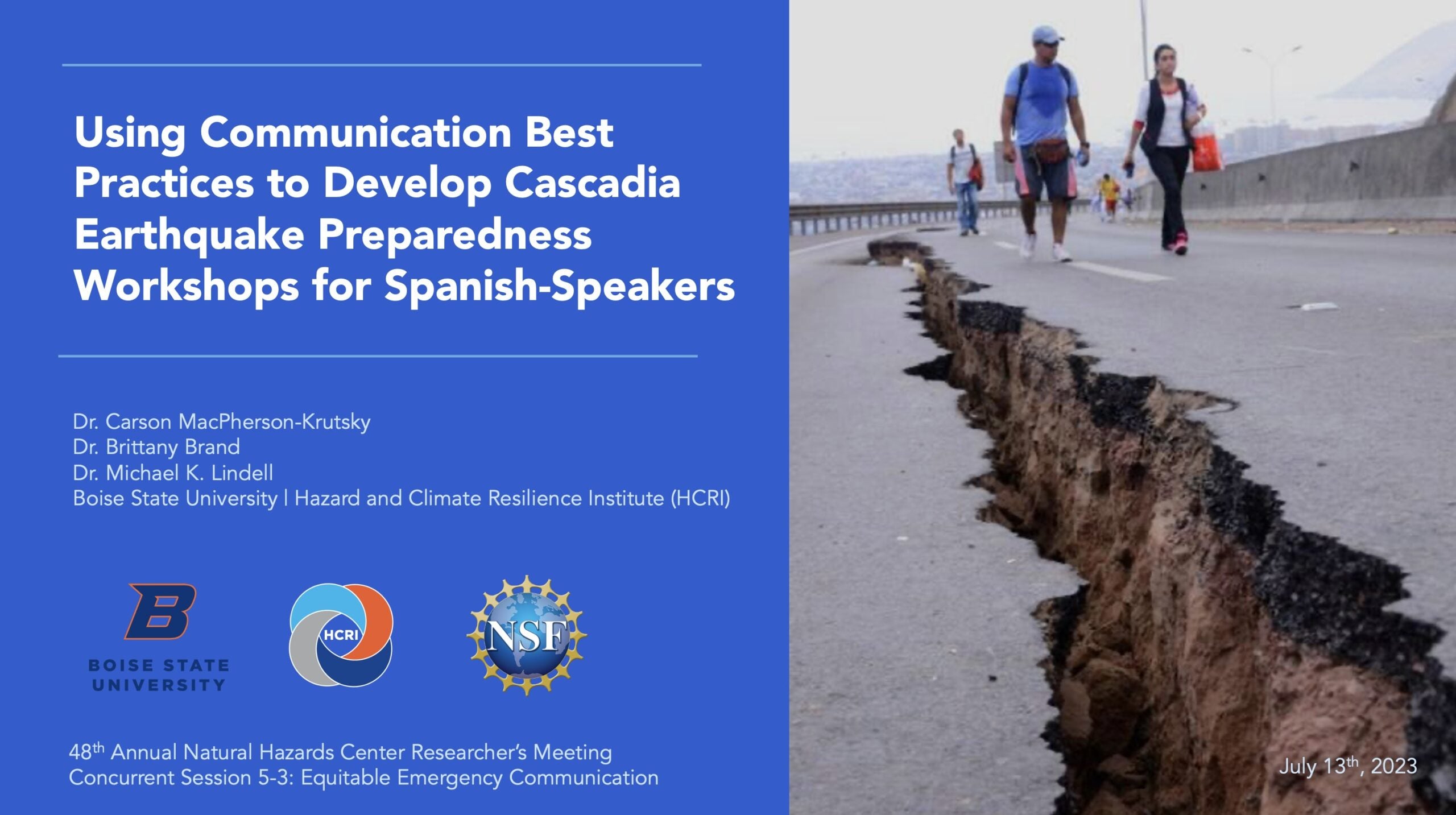 workshop poster advertising communication best practices for earthquake preparedness. 